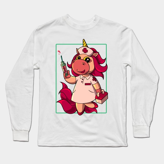 Comic unicorn nurse Long Sleeve T-Shirt by Modern Medieval Design